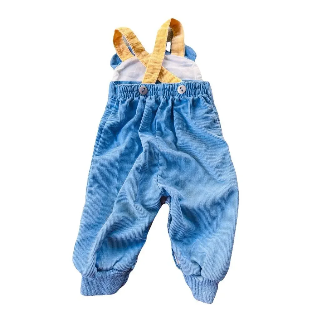 Vintage Baby Boy Blue Health-Tex 3mo Corduroy Bear Overalls 70's